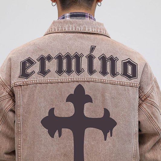 Mens Vintage Denim Jacket Cross - Mubimart