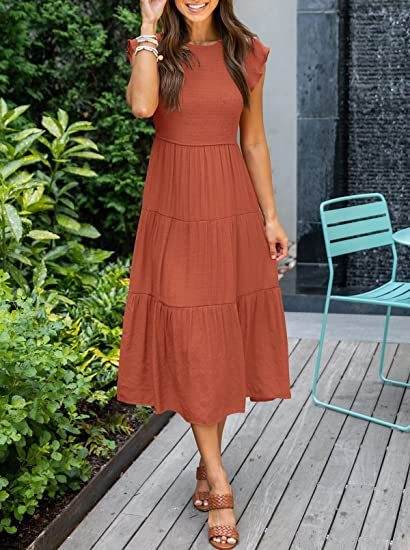 Bohemian Midi Short Sleeve Dress - Mubimart
