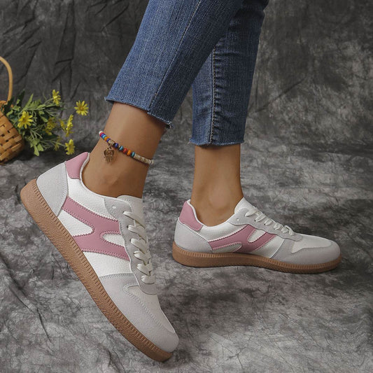 New Colorblock Lace-up Flats Shoes Fashion Round Toe Slip On Casual Shoes For Women - Mubimart