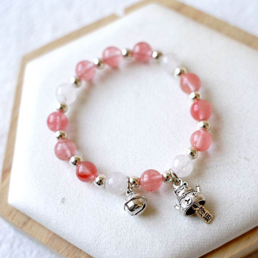 Japanese Style Lucky Cat Crystal Beaded Bracelet Women - Mubimart