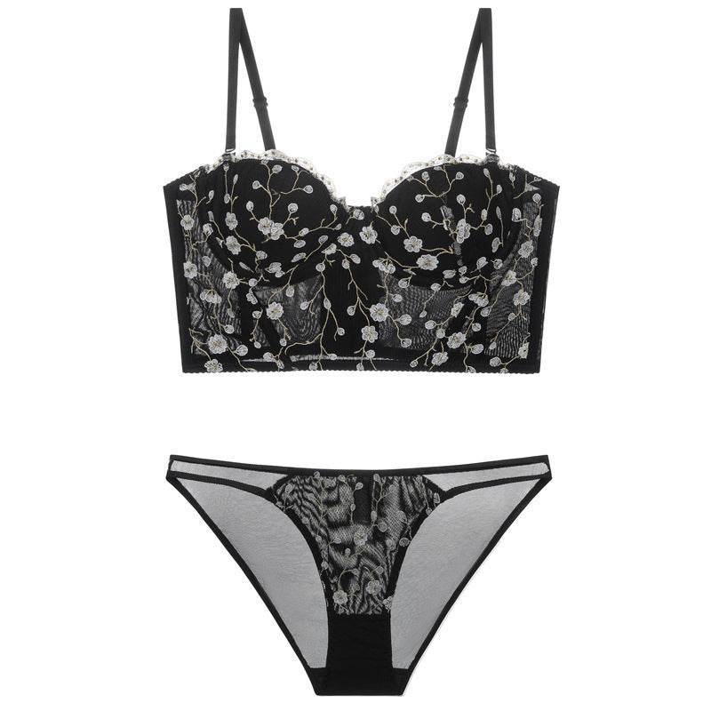Vintage Embroidered Lingerie Thin Push Up Bra - Mubimart