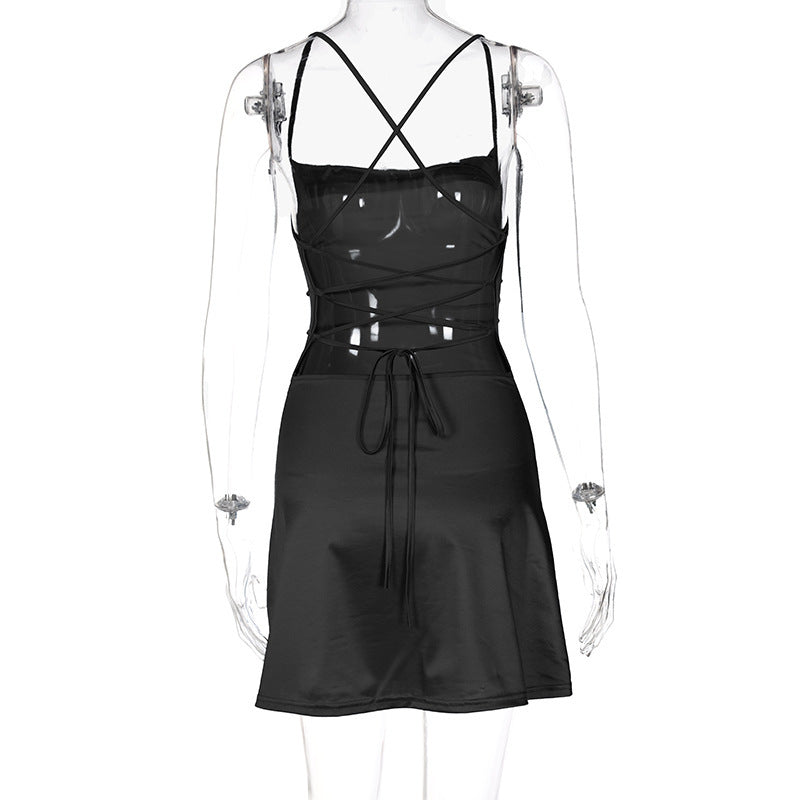 Women's Fashion Lace Up Slip Dress - Mubimart -  