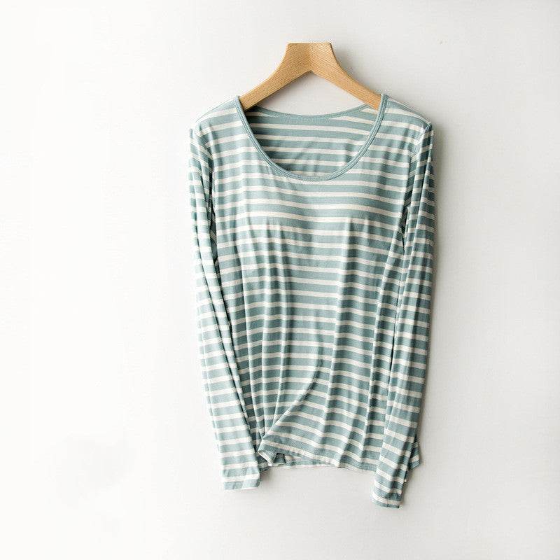 Long-sleeve Bra-t Cup All-in-one T-shirt Loungewear - Mubimart
