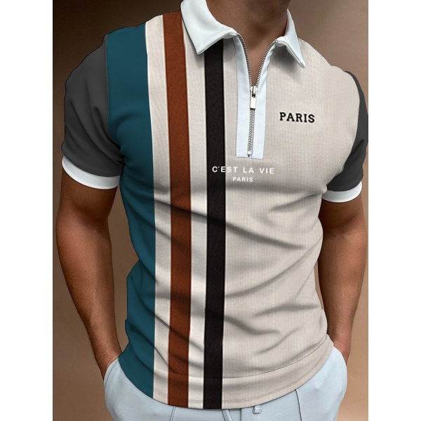 Men's Summer Polo Zipper Color Matching Sports Polo Shirt - Mubimart