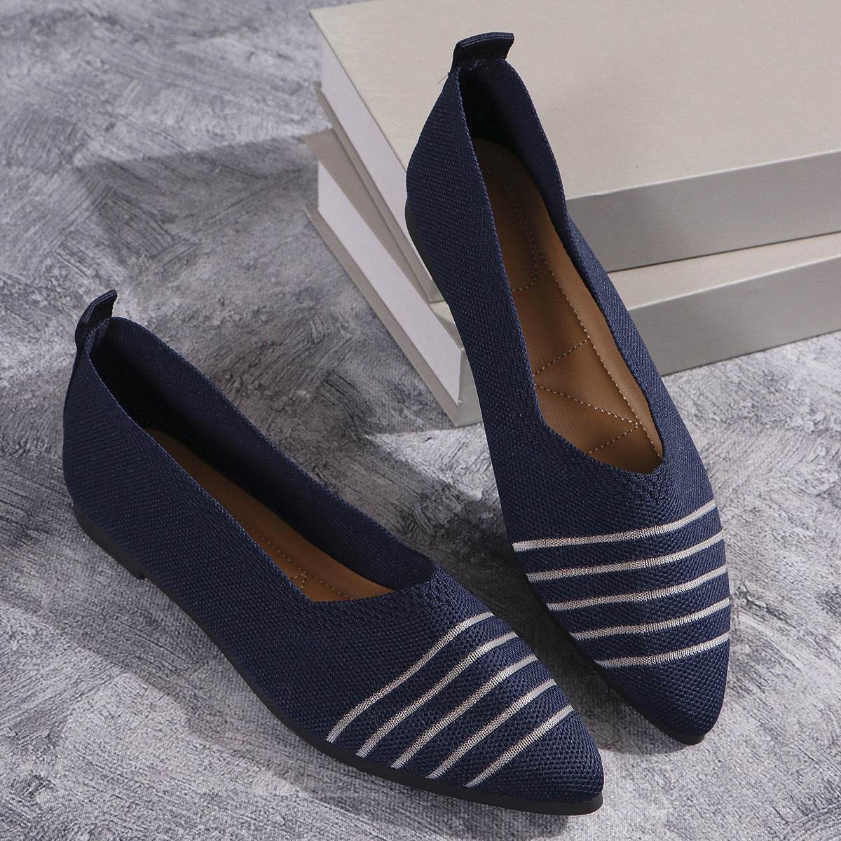 Flyknit Shoes Plus Size Women's Flat Pointed Toe - Mubimart