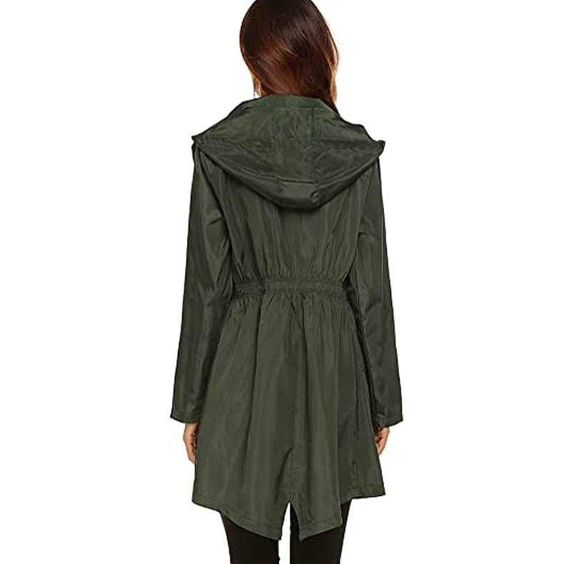 Women's Waist Hooded Raincoat Raincoat Mid-length Trench Coat - Mubimart