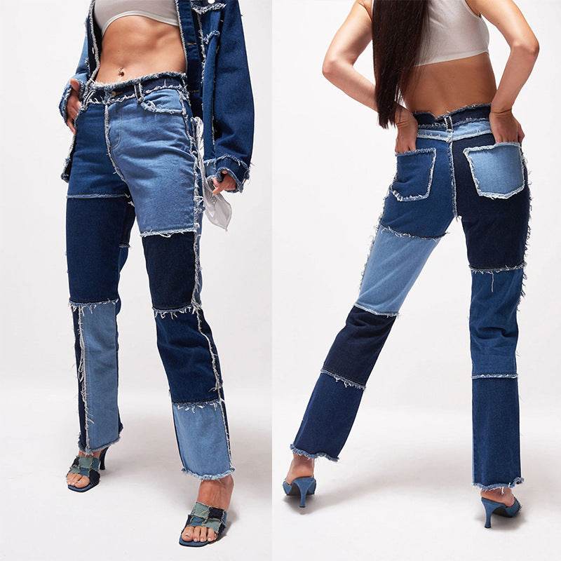 Wide Leg Jeans Women High Waist Sexy Fashion Stitching - Mubimart