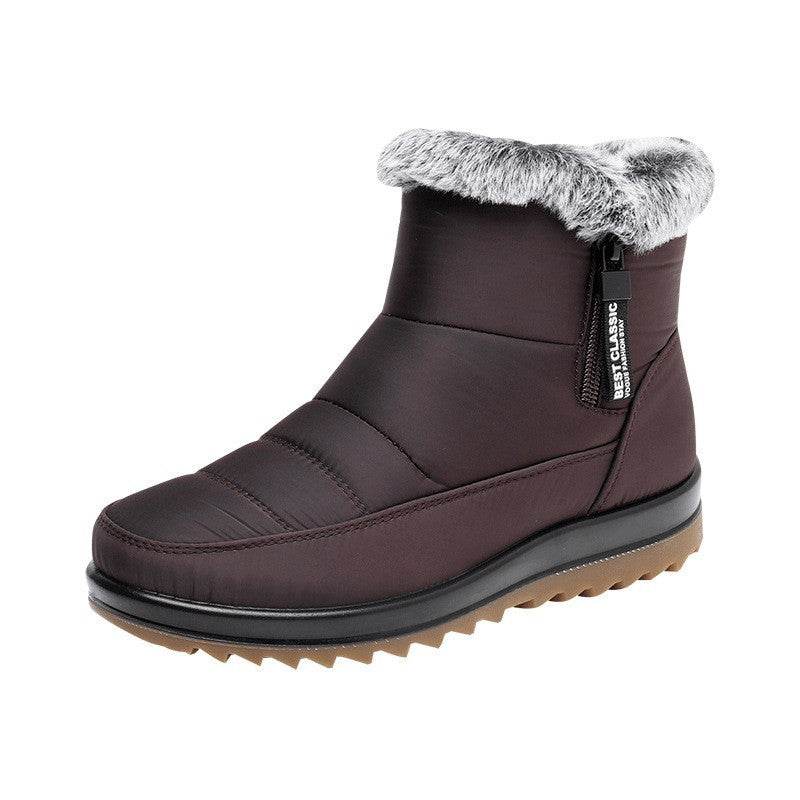 Winter Snow Boot With Side Zipper Fashion Warm Plush Ankle Boots Women's Fleece Short Shoes - Mubimart