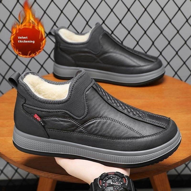 Winter Warm Fleece Snow Boots Round-toed Platform Ankle Boot Fashion Simple Non-slip Flat Cotton Shoes Men - Mubimart