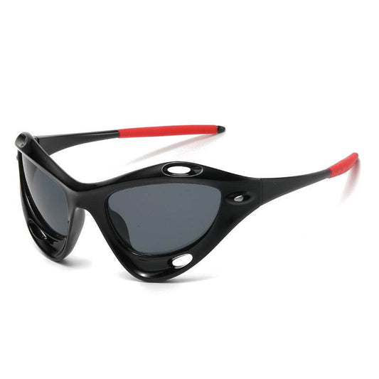 Large Frame Cat Eye Personality Hollow Out Cycling Sunglasses - Mubimart