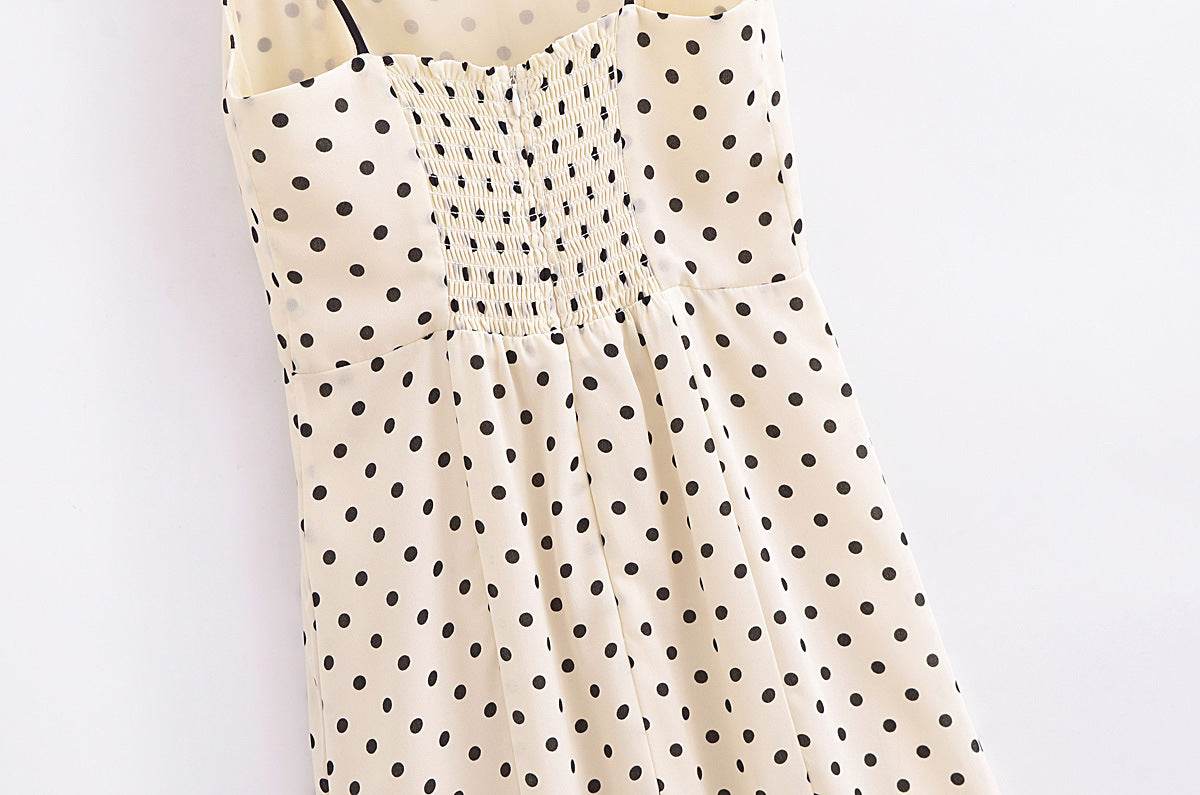 Retro Dots Printing Slip Dress - Mubimart