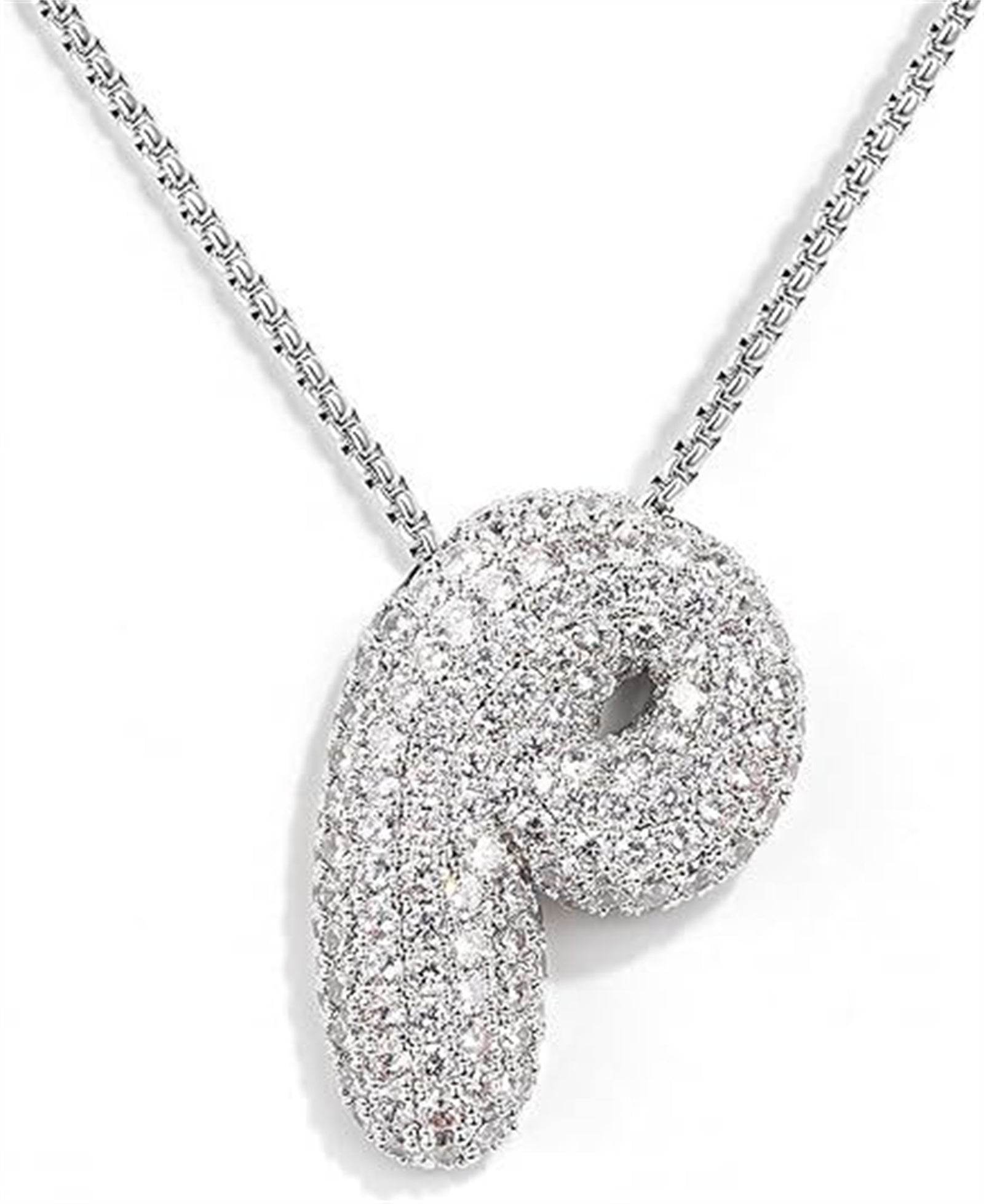 Brass Zircon Balloon English Letter Necklace - Mubimart