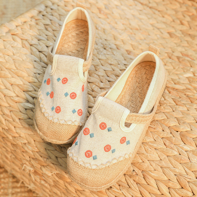 New Comfort Round Head Cotton And Linen Shoes Breathable Embroidered