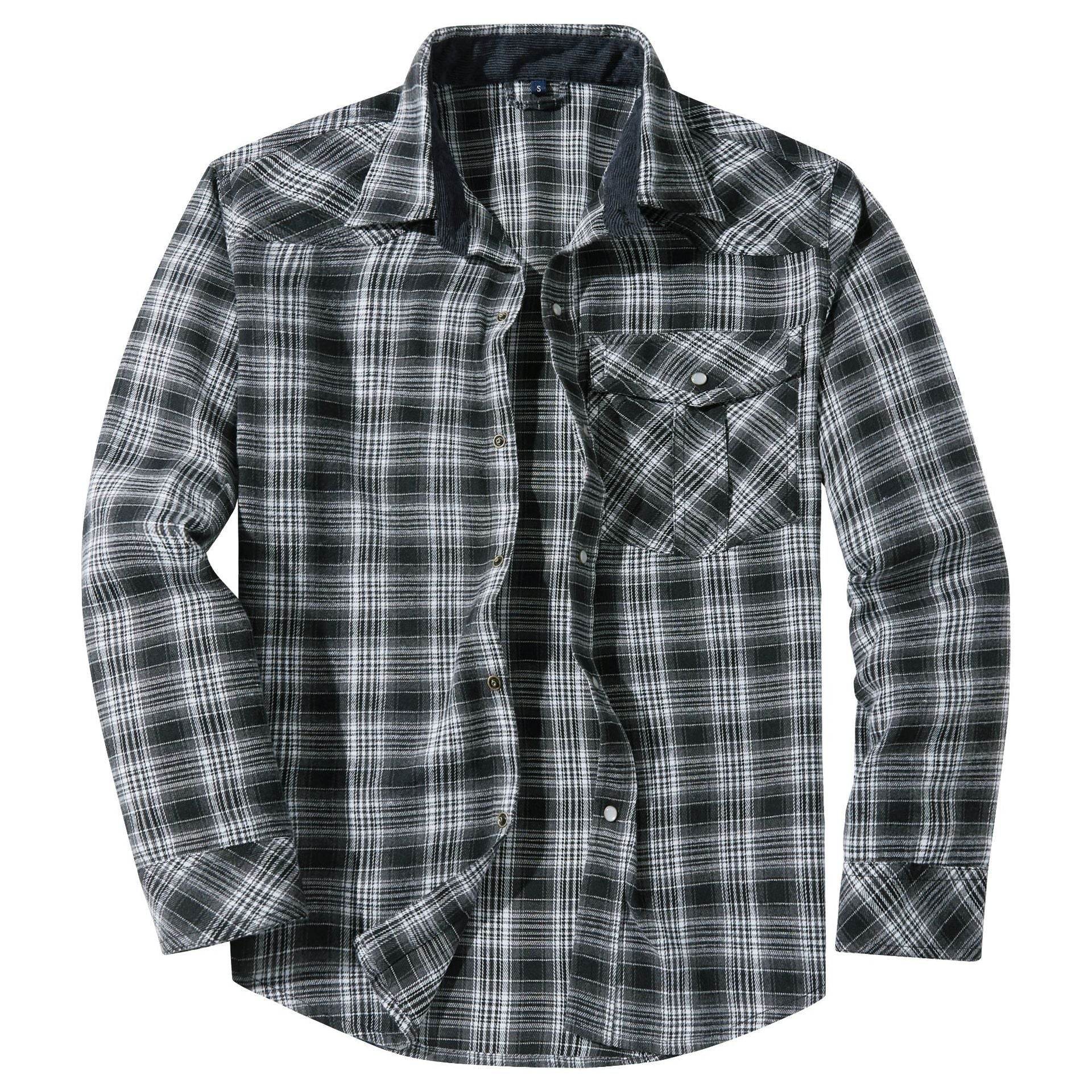 Flannel European And American Retro Pearl Buckle Western Style Long Sleeve Shirt - Mubimart