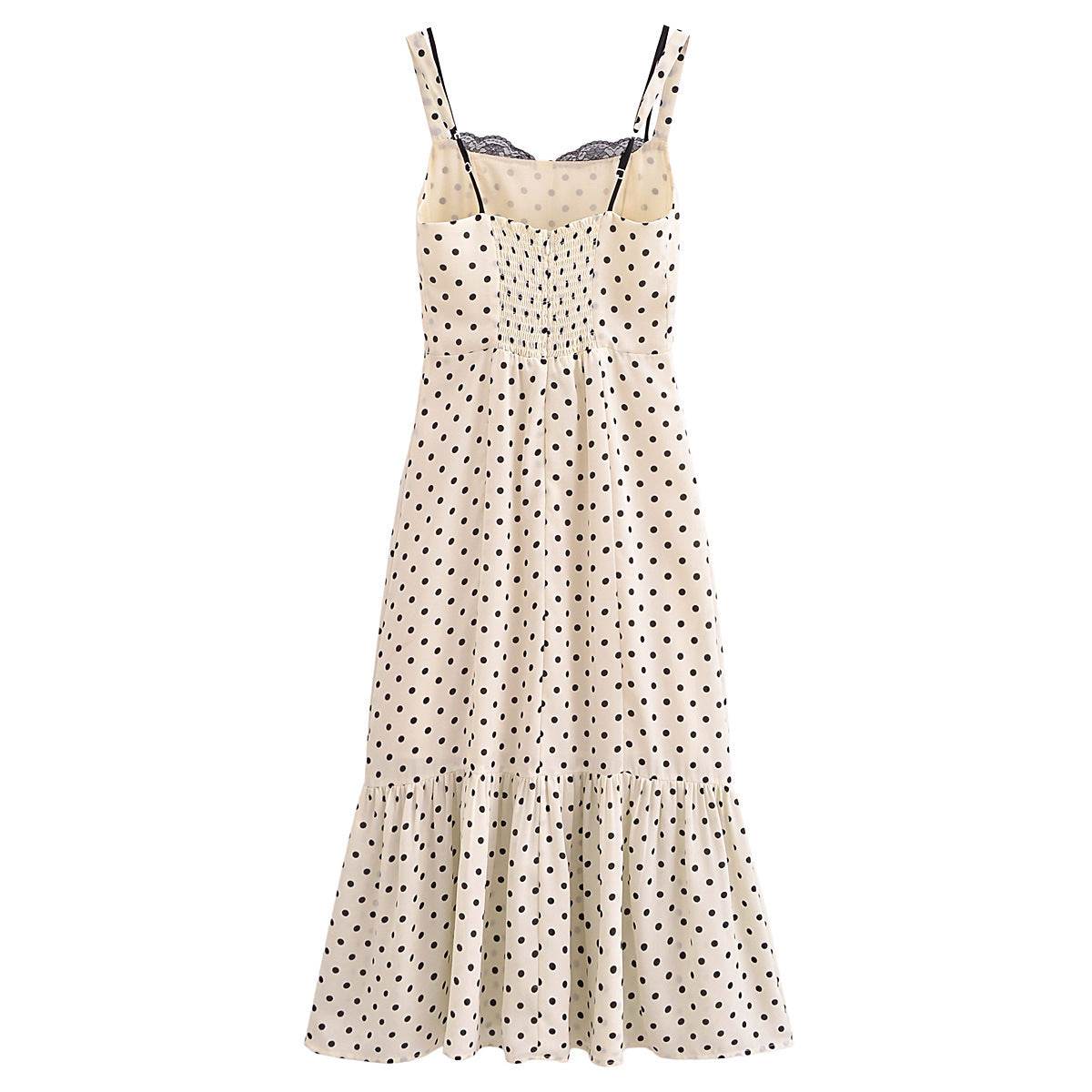 Retro Dots Printing Slip Dress - Mubimart