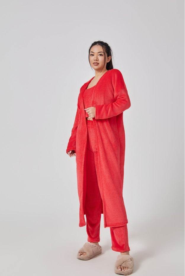 Cozy Pajama Set, 3 Piece Lounge Set, Cute Loungewear, Warm Suit Sets, Matching Set, Lounge Set, 3 Piece Pant Sets, Women Winter Dress - Mubimart