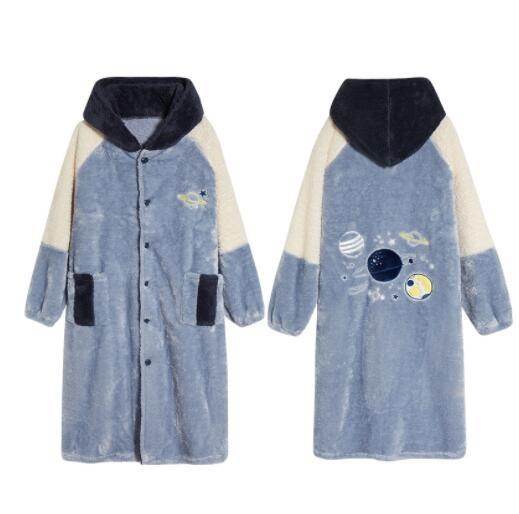 Autumn And Winter Flannel Winter Thickened Plus Velvet Nightgown Men - Mubimart