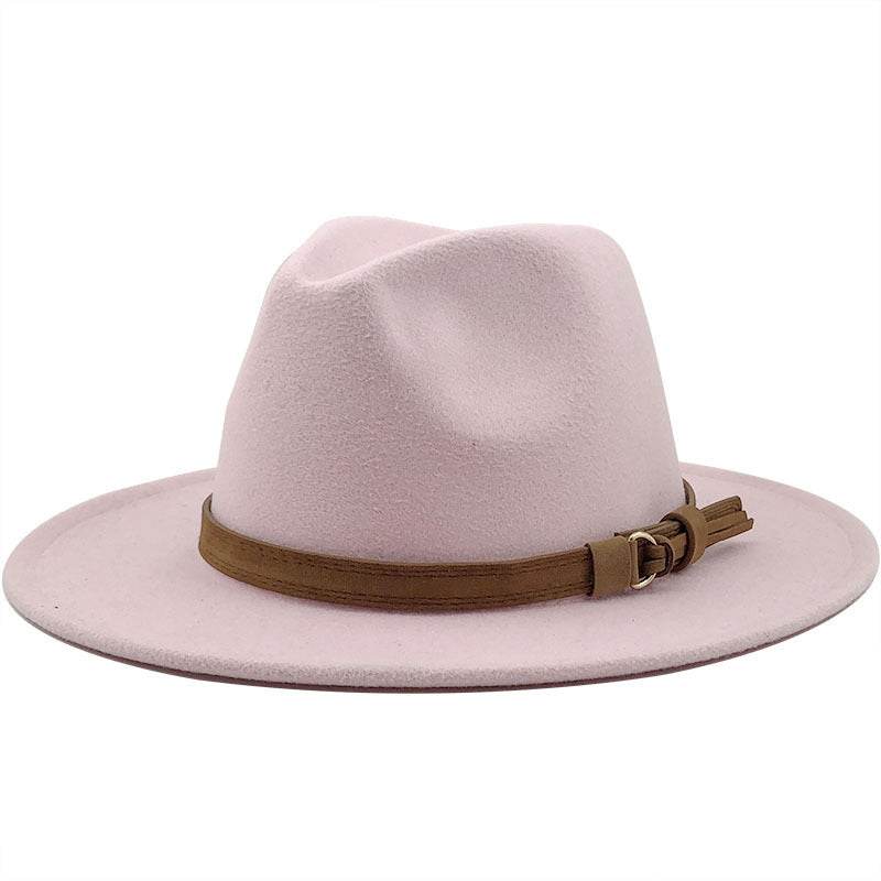Simple Church Hat Suede Belt Woolen Hat British Style Fedora Hat Wide Brim Hat Women's Autumn And Winter Top Hat - Mubimart