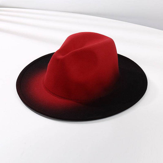 Fashion Gradient Color Fedora Hat Flat Brim Woolen Felt Hat - Mubimart