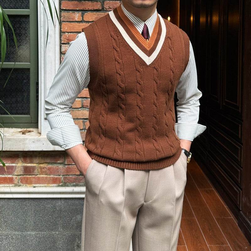 Knitted Sleeveless Vest Men's Retro Bottoming Sweater - Mubimart