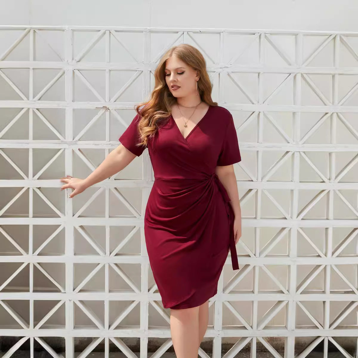 Plus Size Women's Solid Color Casual Holiday Dress - Mubimart -  