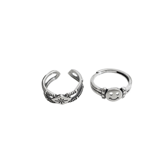 S925 Sterling Silver Thai Silver Smiley Ring Women