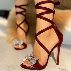 Women's Super High Heel Strappy Open-toe Rhinestone Sandals