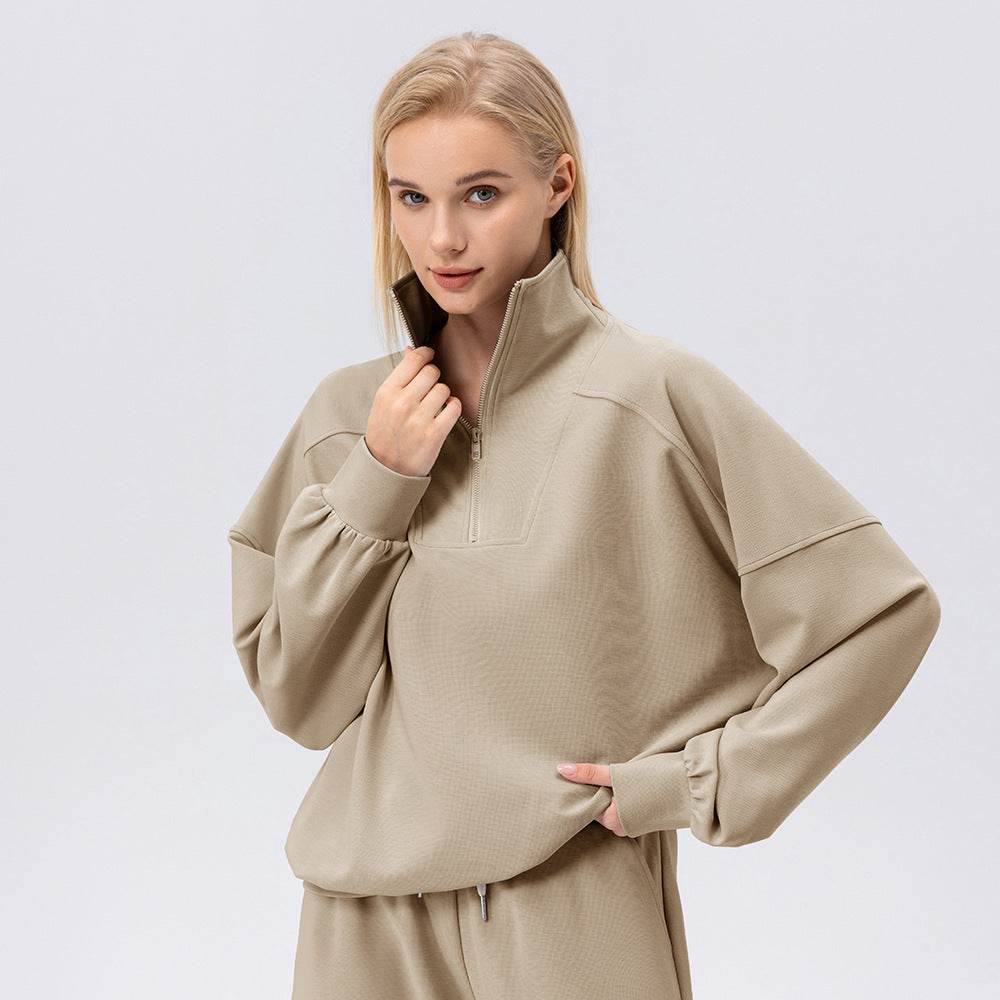 Women's Half Zipper Workout Long Sleeve Loose Outdoor Casual Running Sports Sweatshirt - Mubimart