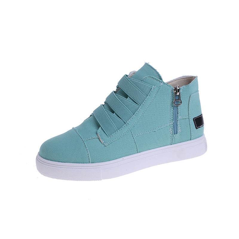 Canvas Flat Shoes Women Side Zipper Walking Sneakers - Mubimart
