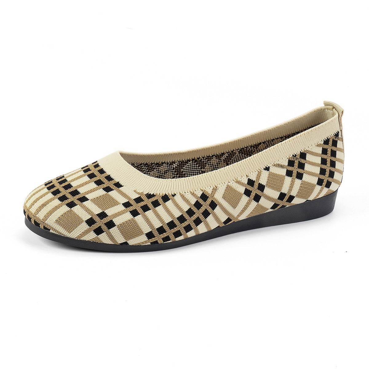 Fashion Plaid Print Flats Shoes New Fashion Casual Breathable Slip On Round-toe Mesh Shoes For Women - Mubimart