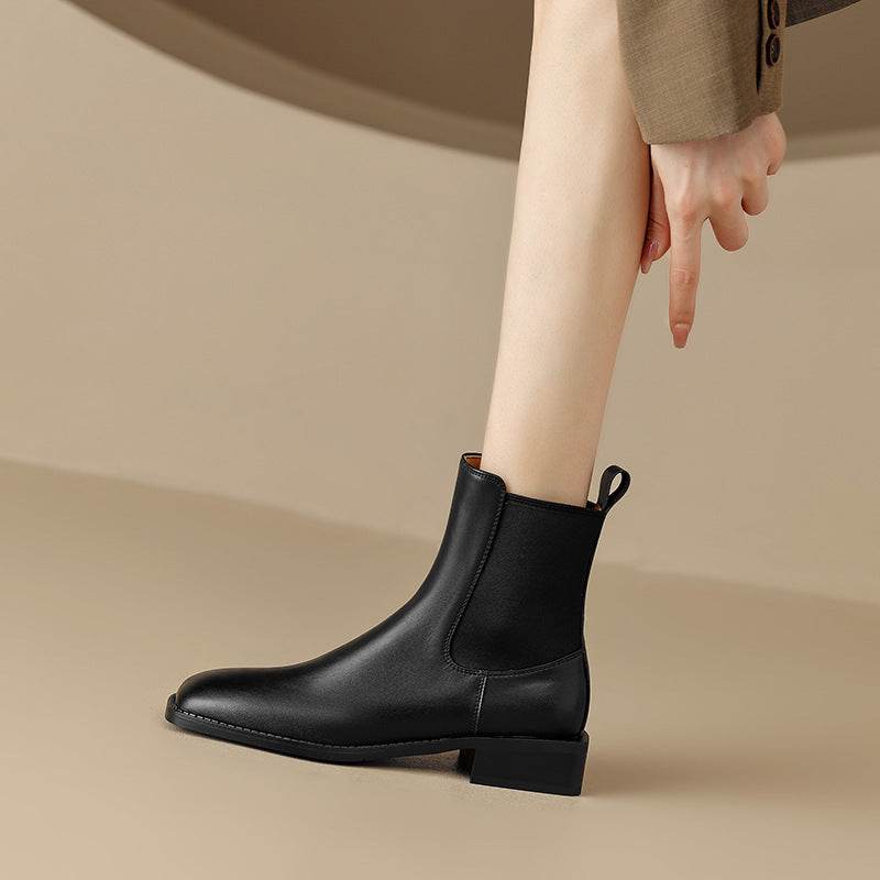 British Style Square Toe Vintage Ankle Boots - Mubimart