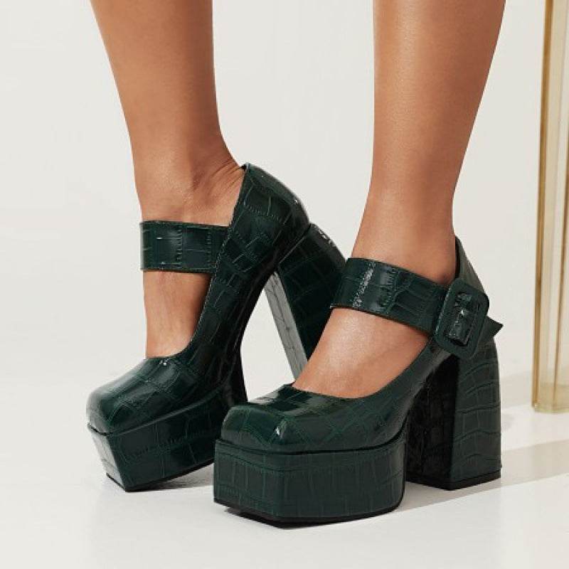 Women's Chunky Heel Pumps Shoes - Mubimart