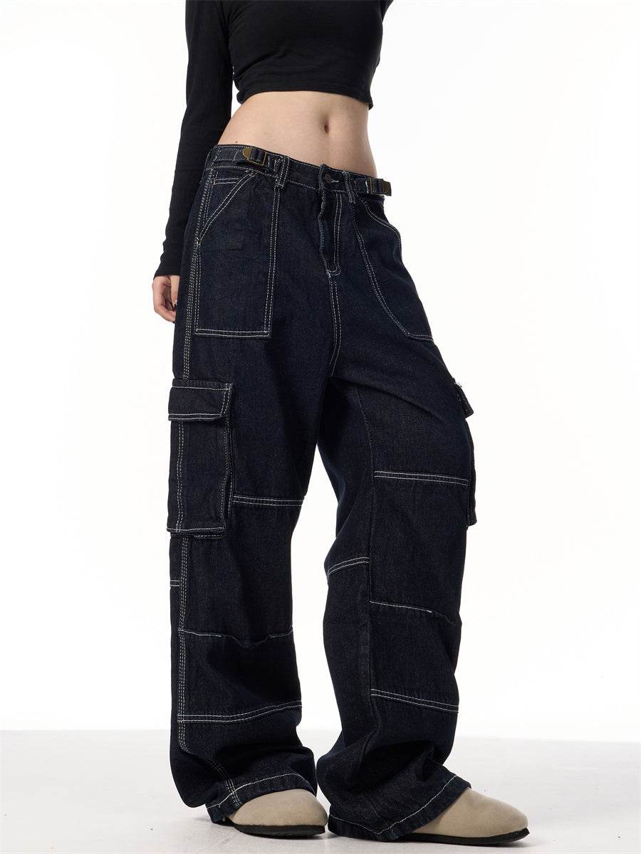 Vintage Stripe Straight Cargo Jeans - Mubimart