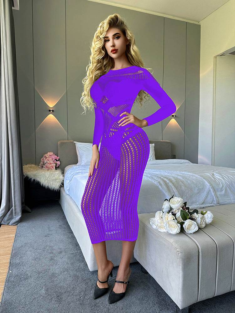 Sexy Lingerie Nightdress Super Plus Size Long Sleeve Transparent Cutout - Mubimart