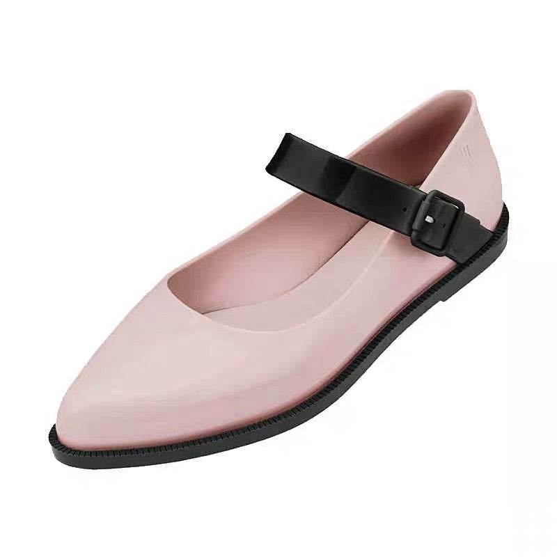 Pointed Toe Color-block Buckle Flat Women's Shoes - Mubimart