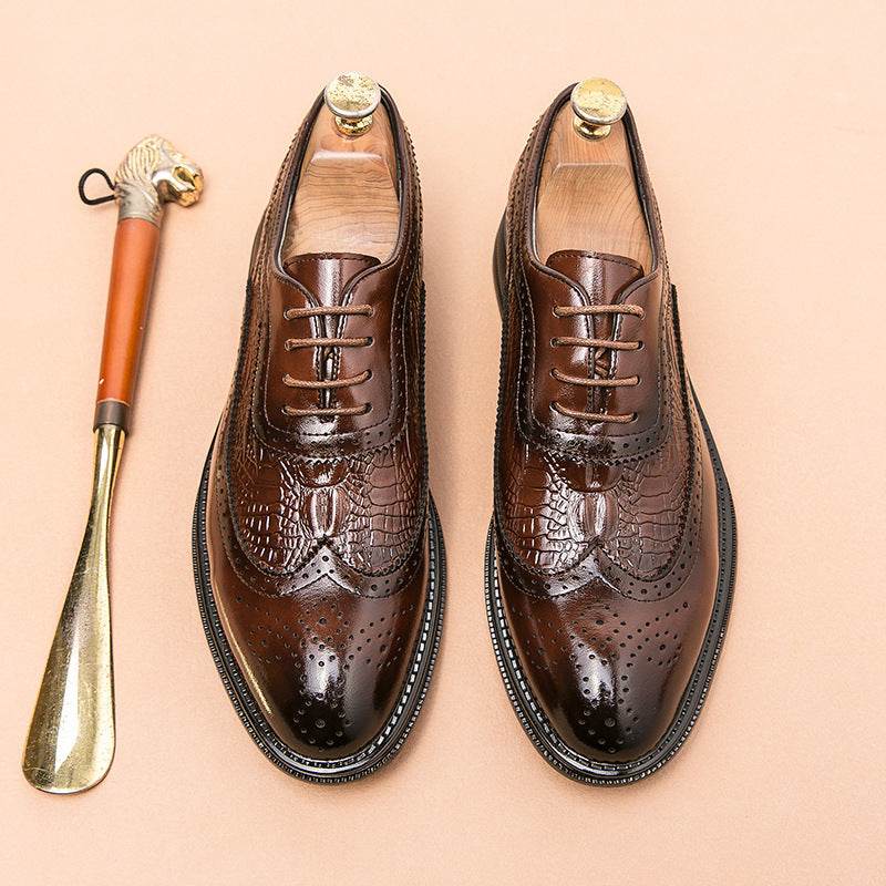 Men's British Dress Crocodile Oxford Shoes - Mubimart