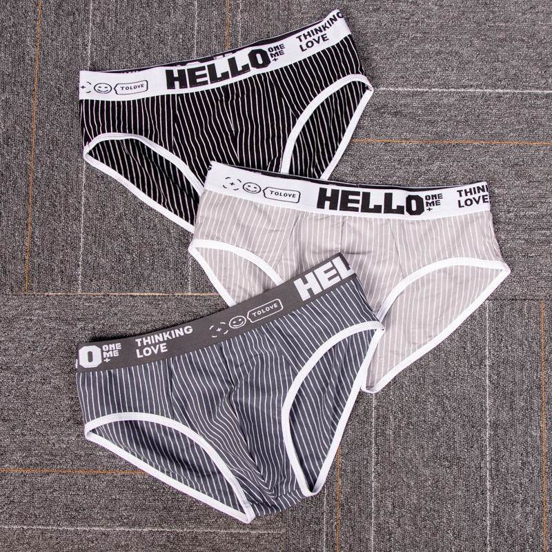 Striped Cotton Triangle Men's Briefs Low Waist Breathable Men's Underwear Briefs - Mubimart