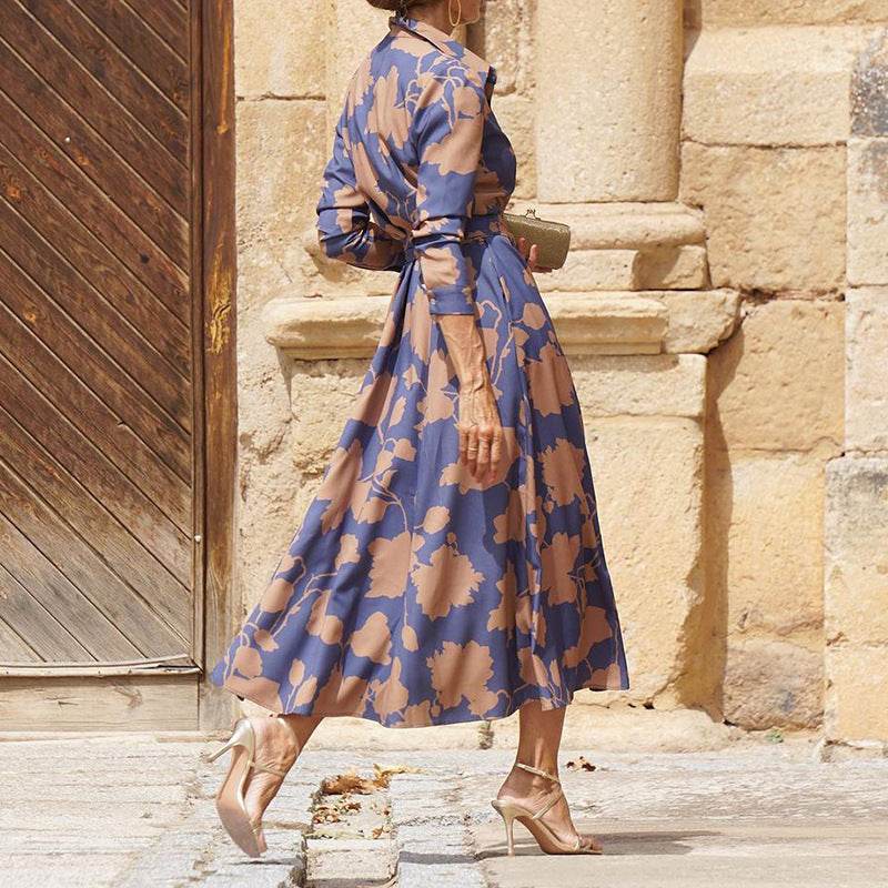 Women's Fashionable Printed Midi Dress - Mubimart