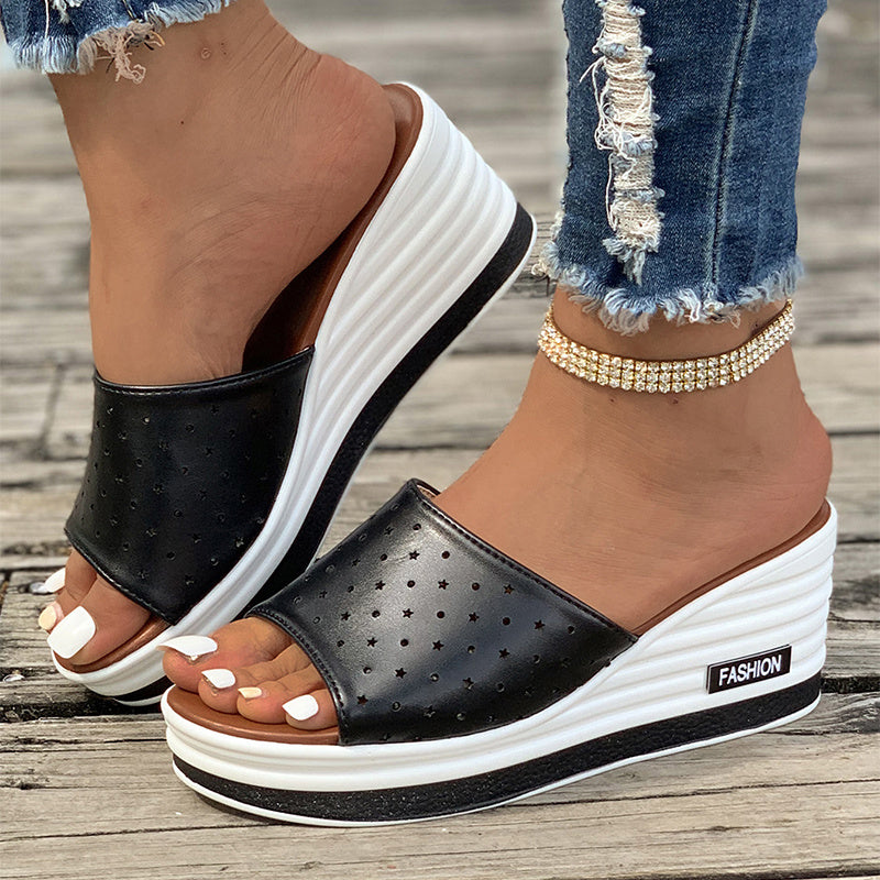 Fischmaul Keilsandalen Sommermode Hohldesign High Heels Slides Hausschuhe Casual Strandschuhe für Frauen