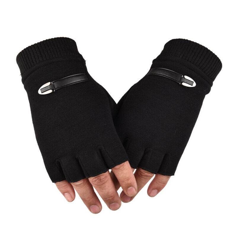 Mens Fingerless Gloves Magic Half Finger Winter Typing Touch Thermal Gloves Gift - Mubimart