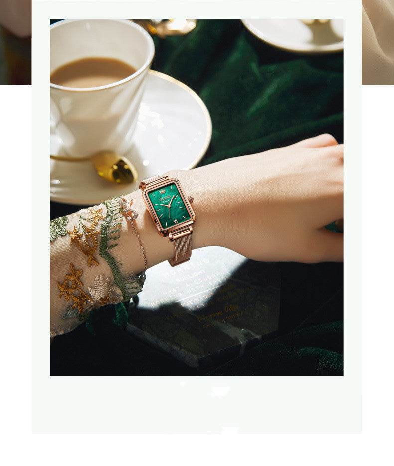 Oris Brand Watch Small Green Watch Waterproof Belt Ladies Watch Women - Mubimart