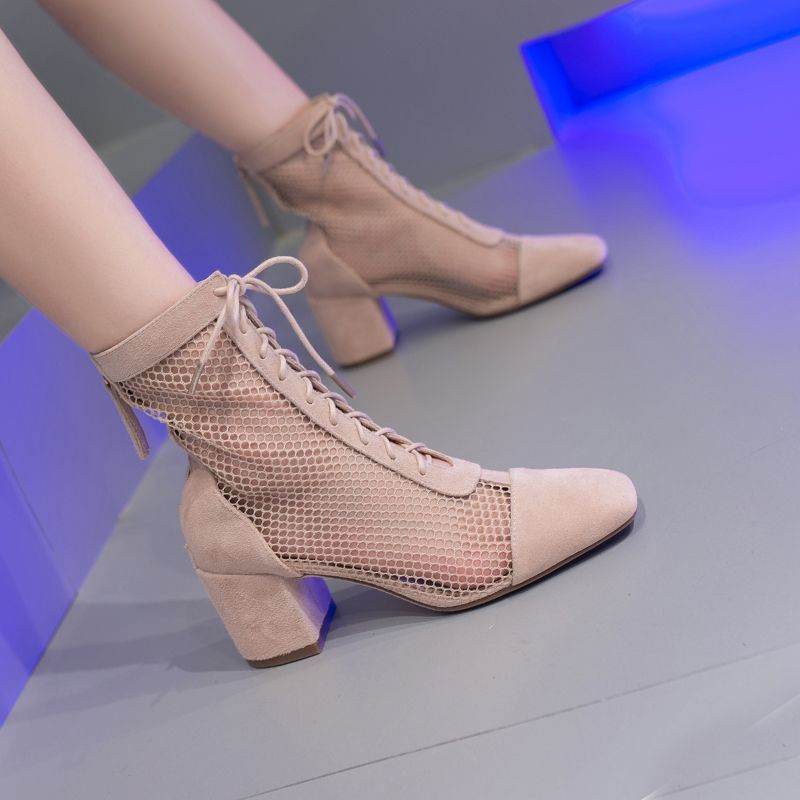 Summer Long Sandal Boots Women's Chunky Heel - Mubimart