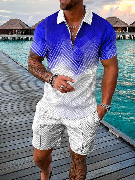 Polo Shirt Suit Men's Casual 3D Printed Polo Shirt Shorts - Mubimart