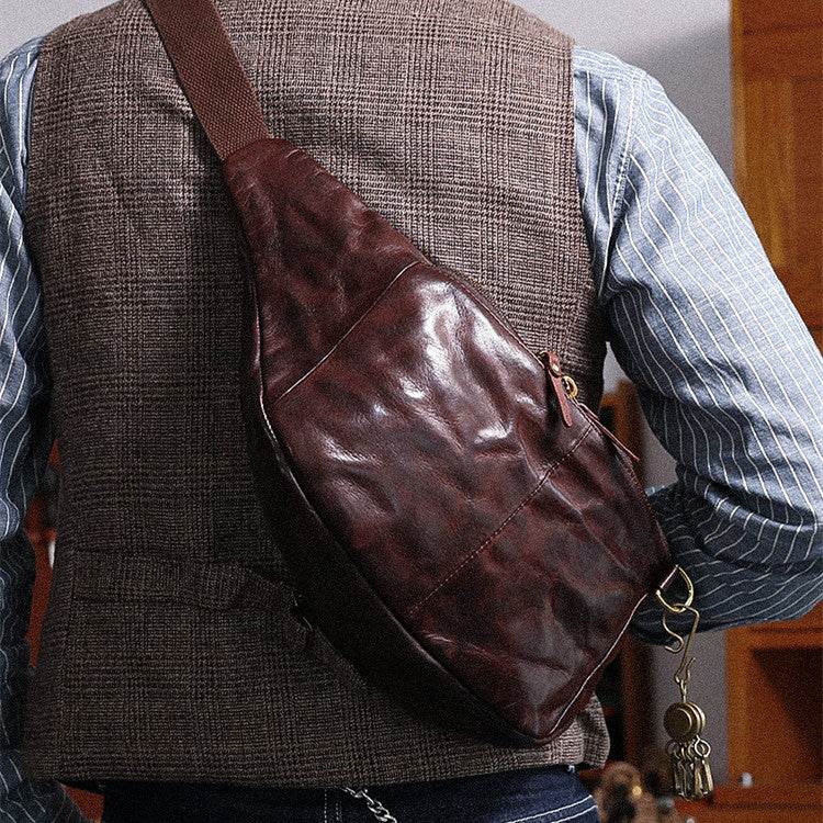 Mens Fashion Vintage Leather Waist Bag - Mubimart