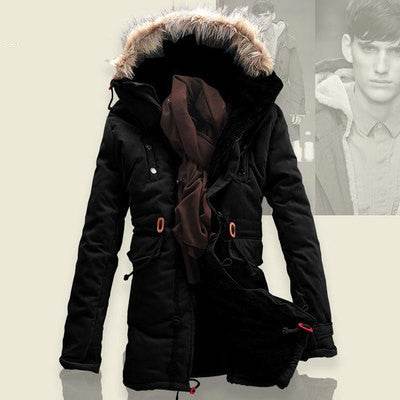 Men Winter Coat Lamb Wool Liner Thick Padded Jacket Men's Cotton Coat - Mubimart