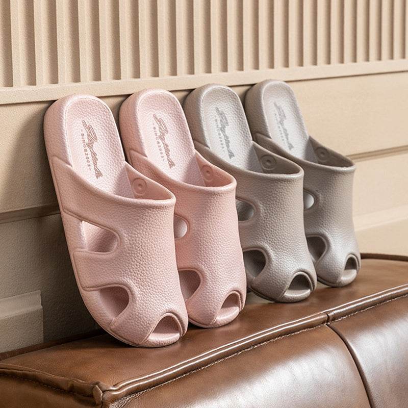 Baotou Hollow Home Slippers Summer Fashion Litchi Pattern Design Soft Sole Anti-Slip Floor Bathroom Slipper Women Men House Shoes - Mubimart