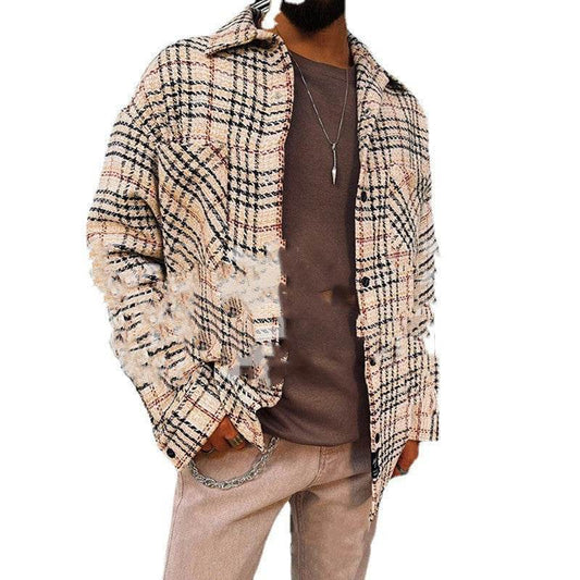 Men's Long Sleeve Shirt Jacket Plaid Men's Jacket - Mubimart