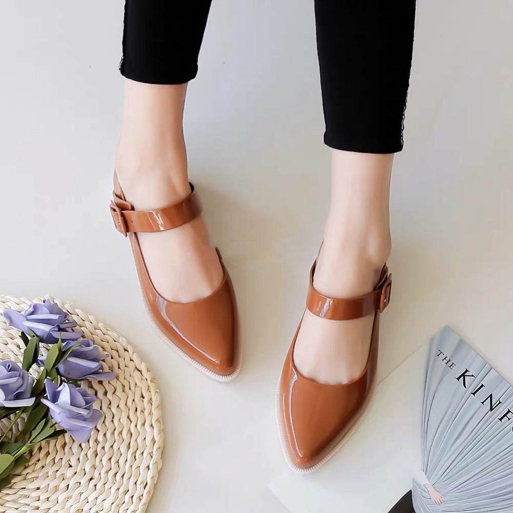 Pointed Toe Color-block Buckle Flat Women's Shoes - Mubimart
