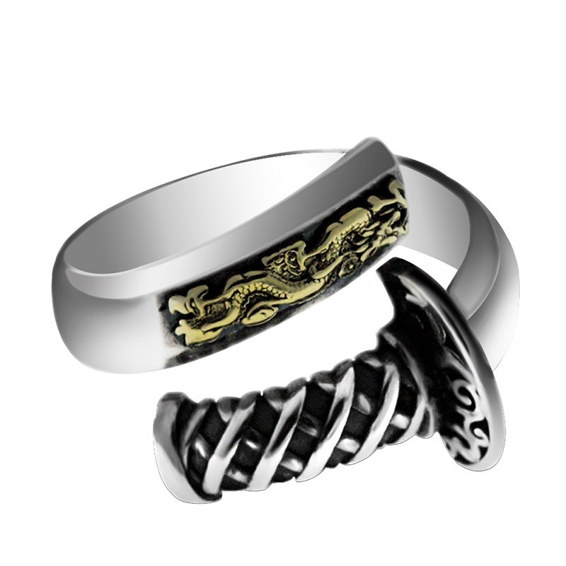 S925 Silver Retro Distressed Ring Men