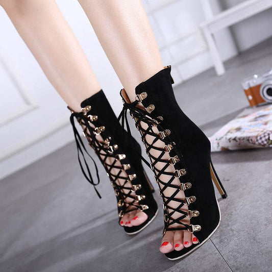 Italian Early Autumn Strap Rivet Sandal Boots - Mubimart